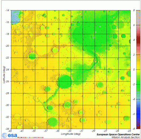 MOLA map of Uzboi Vallis, craters Holden and Eberswalde and Ladon vallis, source: Michael Khan/ESA