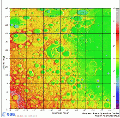 LOLA topography map of craters Lorentz, Nernst, Einstein and northwestern Oceanus Procellarum, source: Michael Khan/ESA
